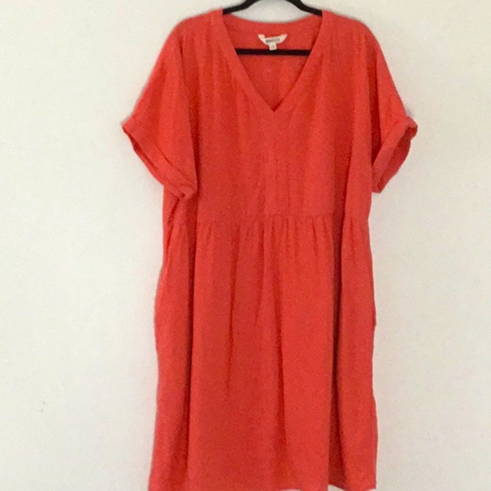 Briggs Woman’s Linen Blend Short Sleeve Dress, Pockets. Relaxed, Comfort Office